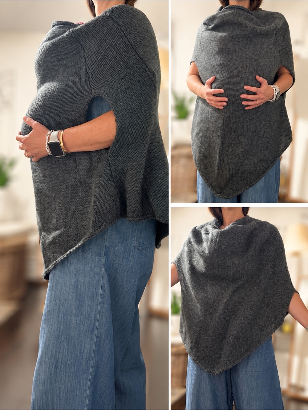 Junah’s Mamaponcho Baby Wearing Wool Winter Poncho Grey